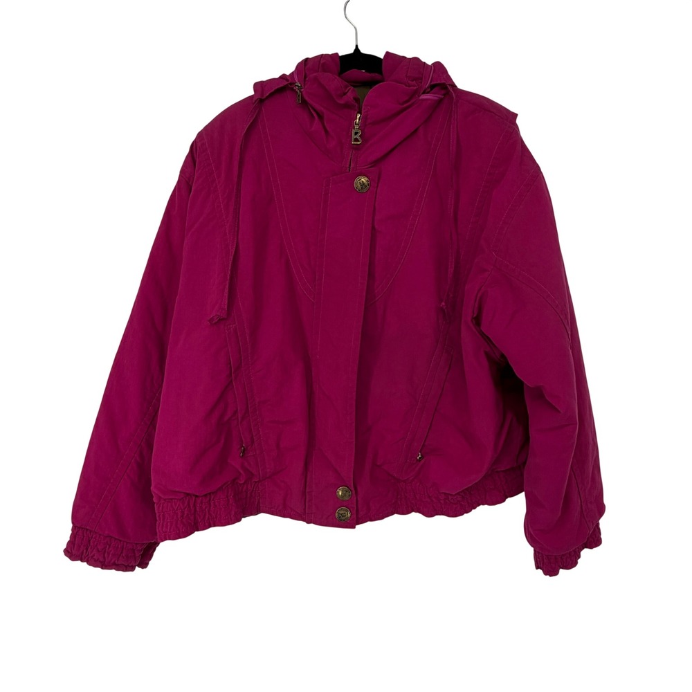 Bogner Vintage 90s Ski Jacket Fuchsia Pink Hooded‎ Bomber Coat Womens